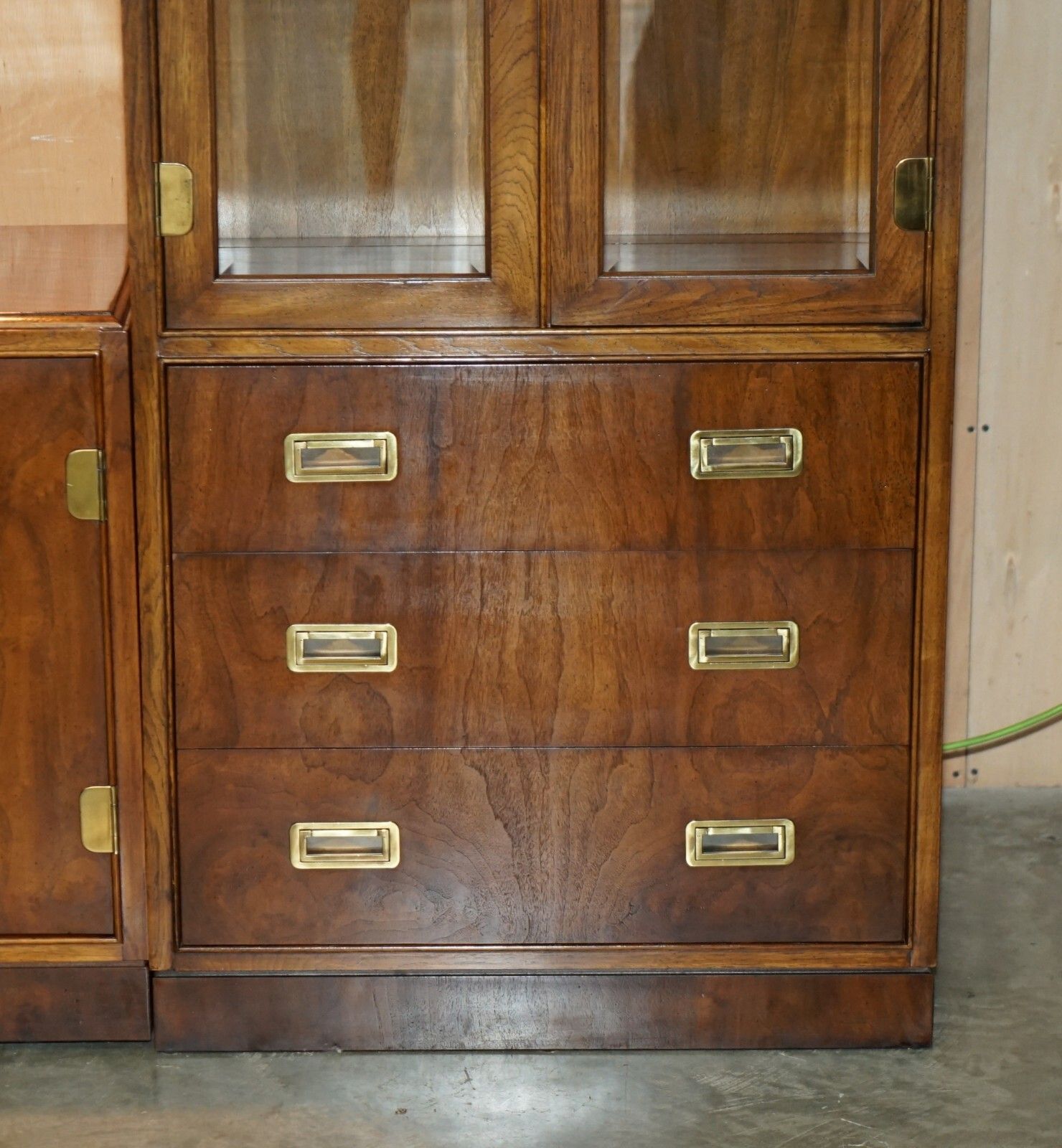 Drexel Heritage 3 Piece Military Campaign Bookcase Display Tv Cabinet Inc Lights photo for sale