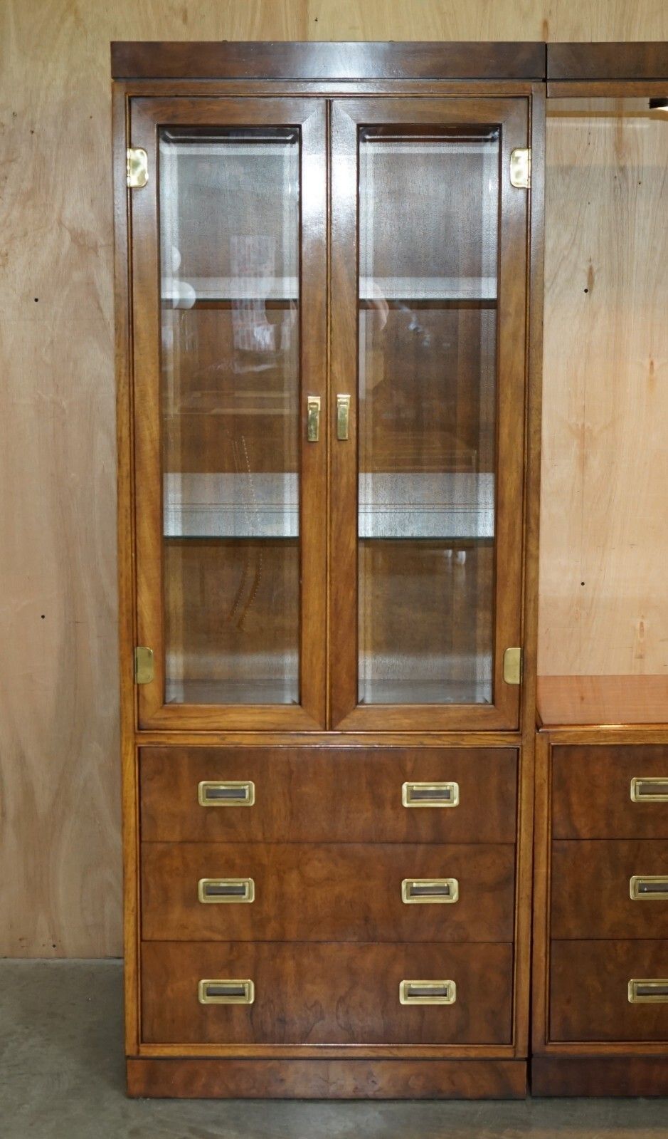 Drexel Heritage 3 Piece Military Campaign Bookcase Display Tv Cabinet Inc Lights photo buy