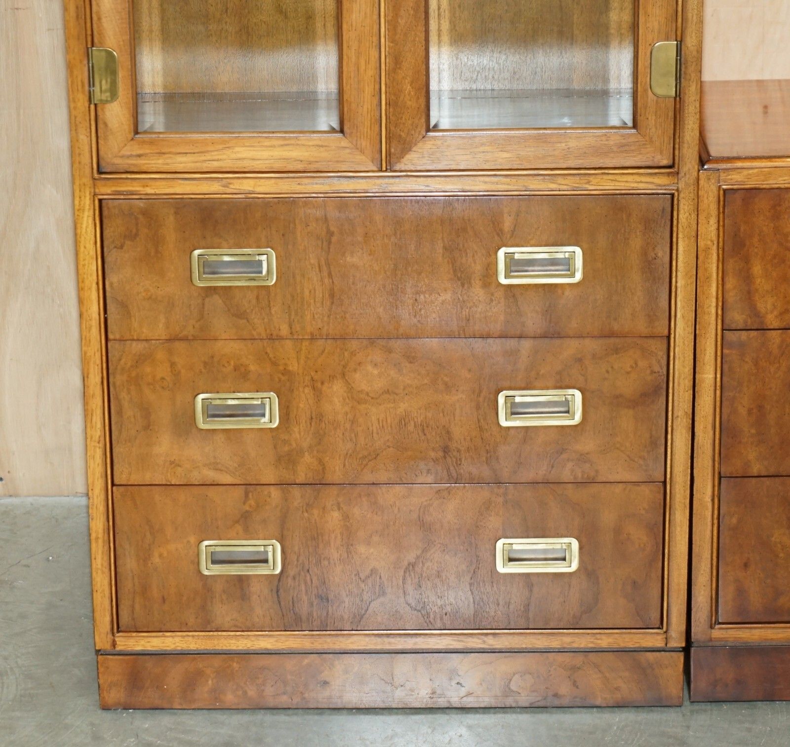 Drexel Heritage 3 Piece Military Campaign Bookcase Display Tv Cabinet Inc Lights photo vintage