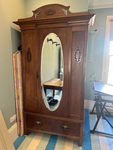 Armoire Wardrobe Antique French Carved Mahogany Mirrored photo for sale