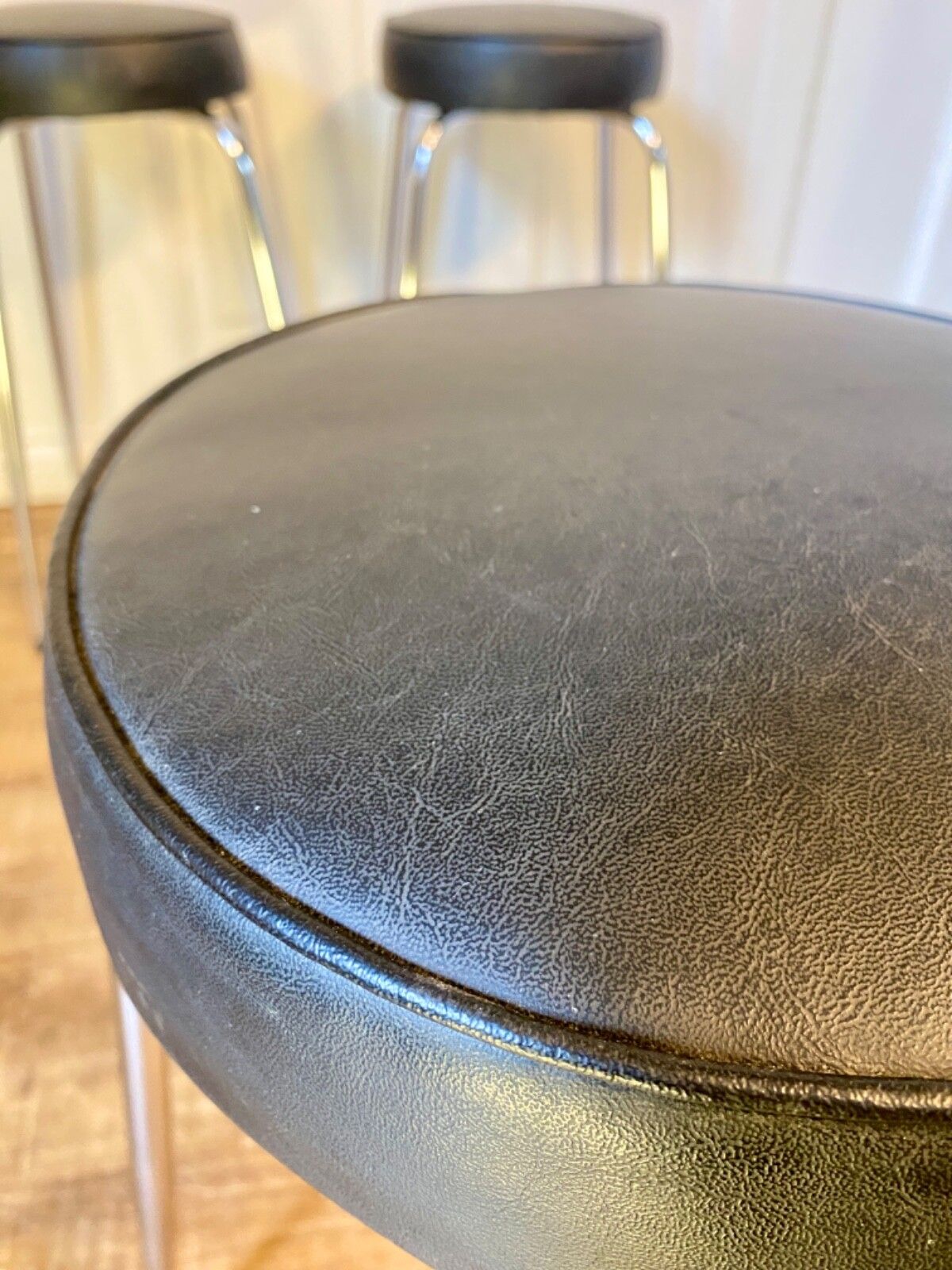 1 Of 2 Matching Original Vintage Mid Century 1960s Black & Chrome Stools. photo Furniture