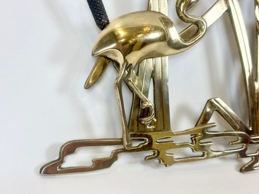 Mid Century Modern Brass Wall Sculpture With Crane Birds In Reeds, 1960s photo furniture