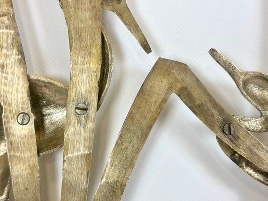 Mid Century Modern Brass Wall Sculpture With Crane Birds In Reeds, 1960s photo 402.0
