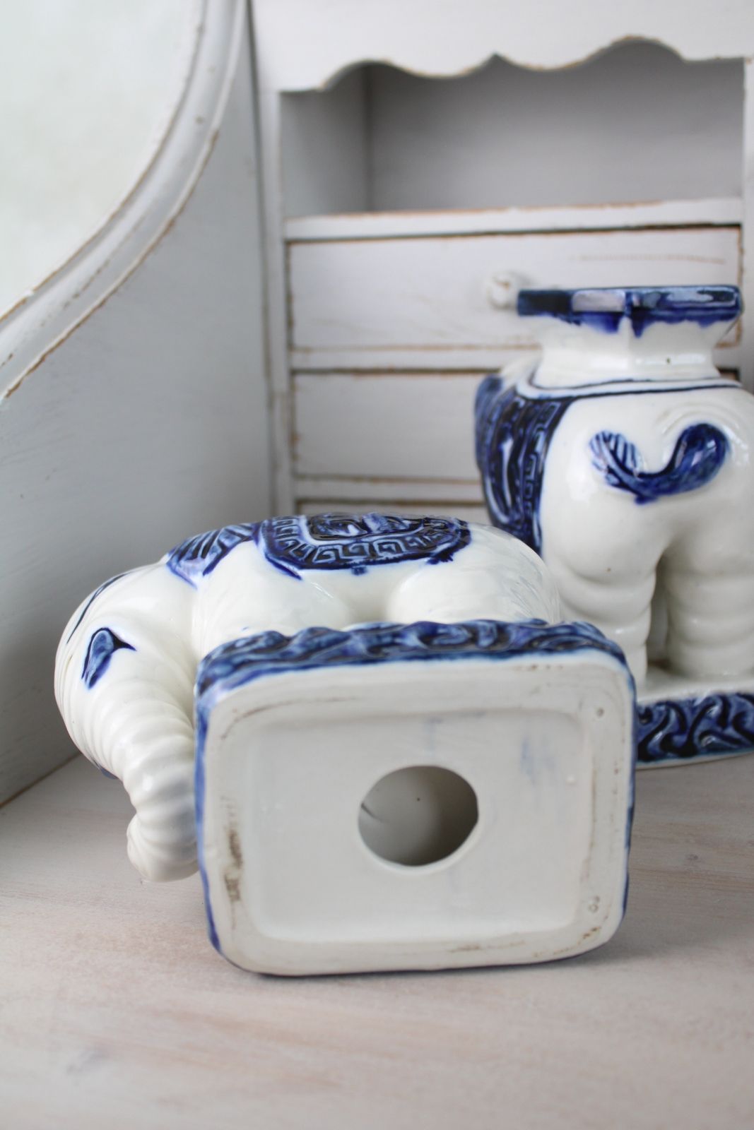 Pair Of Blue And White Ceramic Elephant Plant Stands photo 100.0