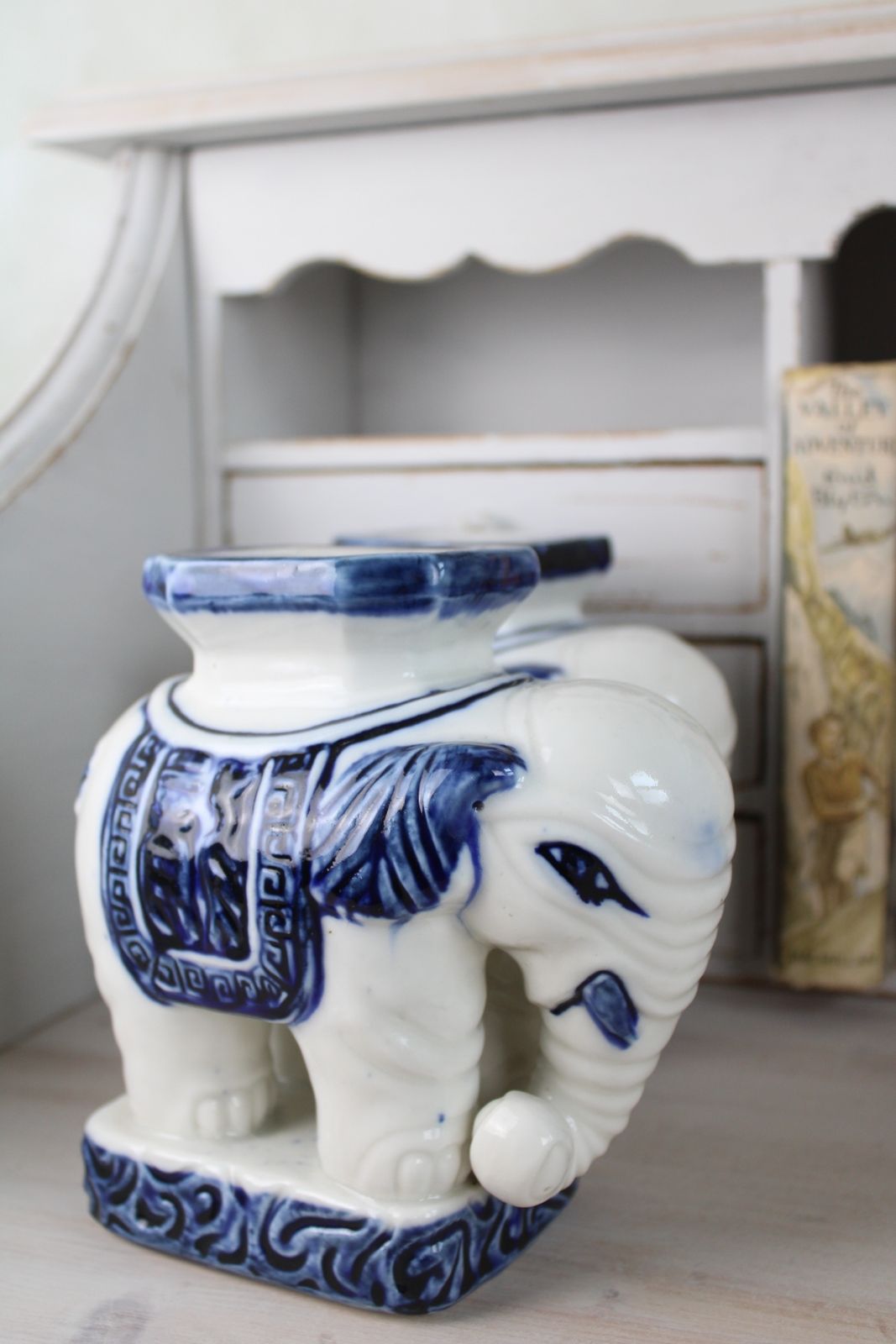 Pair Of Blue And White Ceramic Elephant Plant Stands photo buy