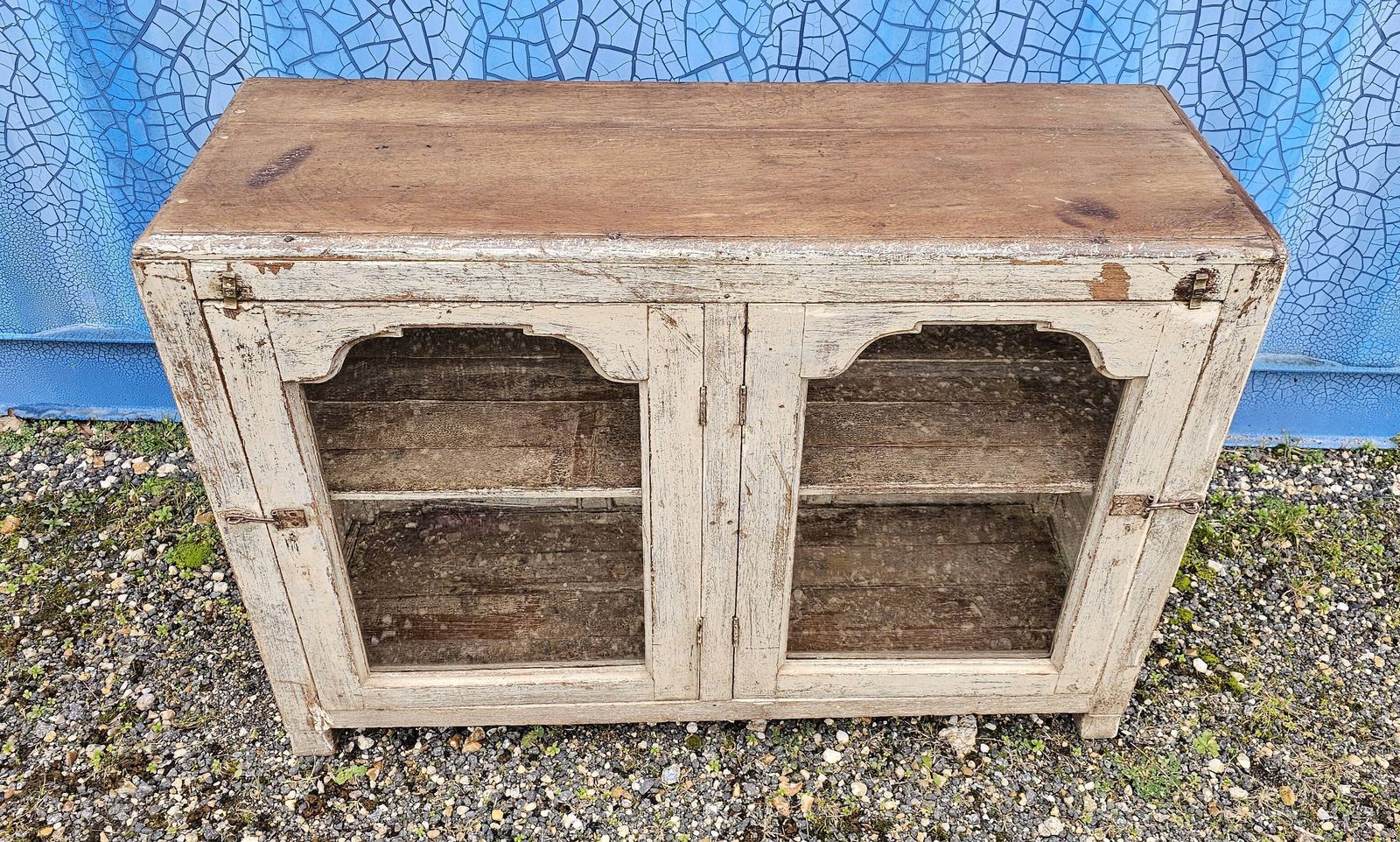 Old Glass Sideboard In Teak, 1800s photo for sale