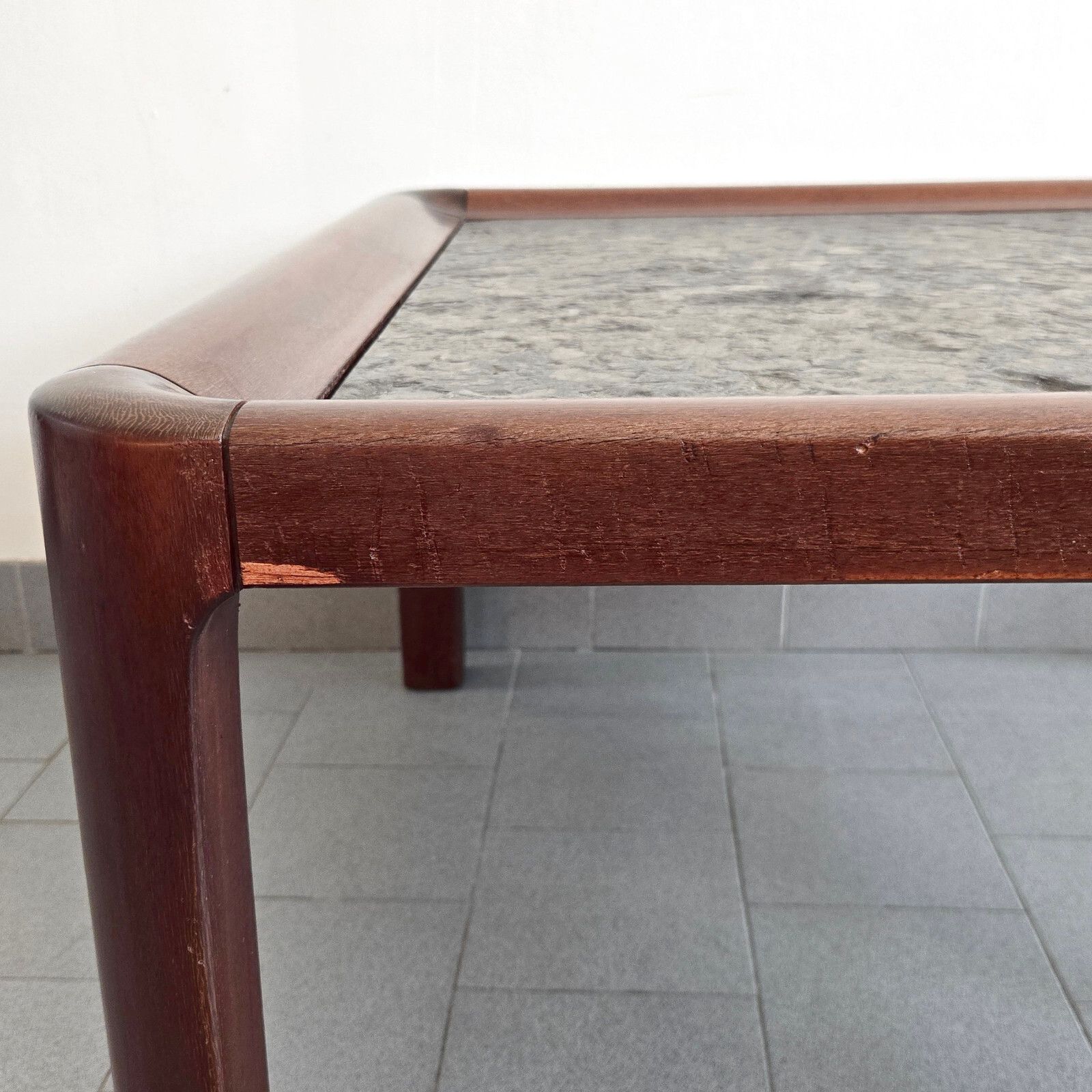 photo vinterior Vintage 1960 Scandinavian Teak Rosewood & Shale Stone Coffee Table 60s