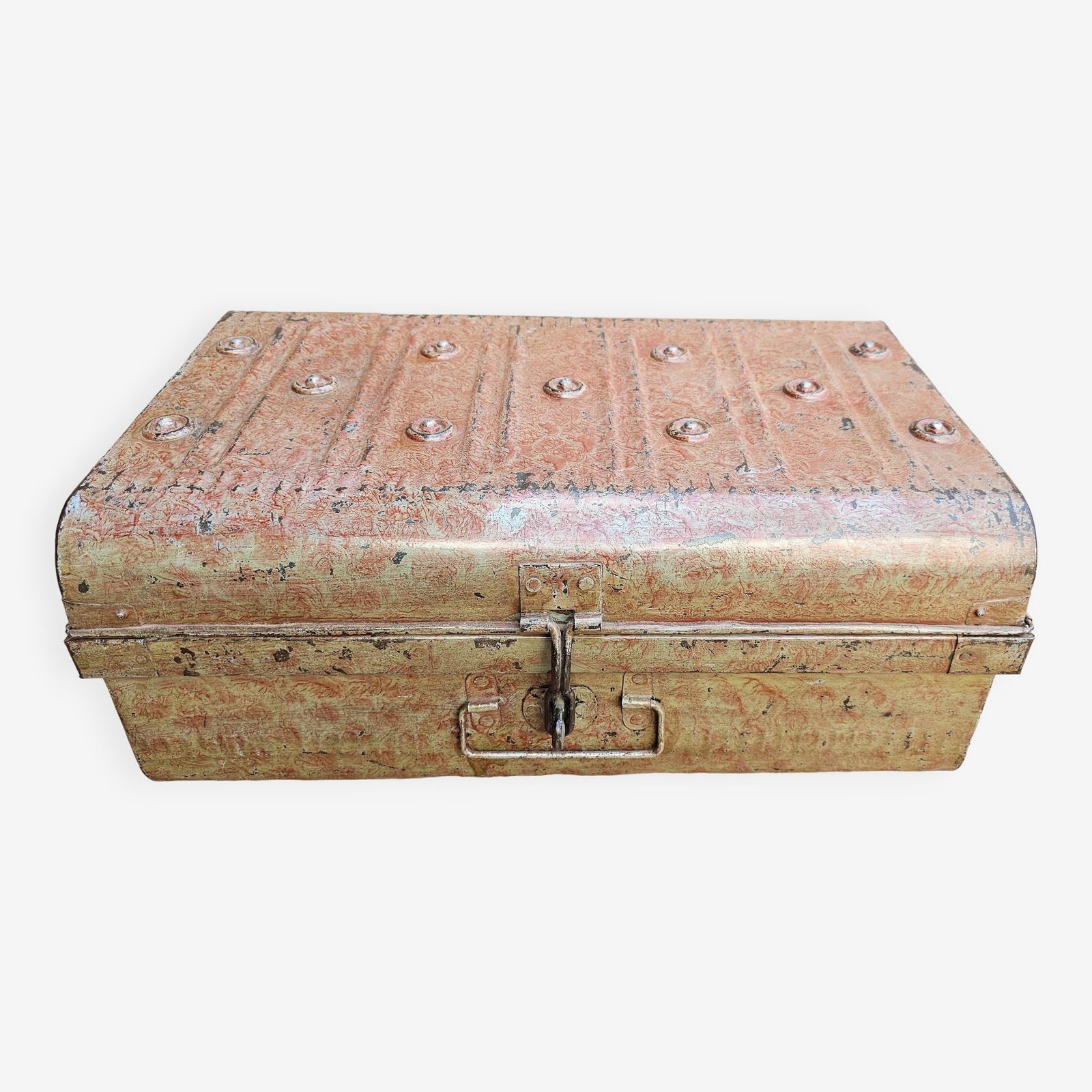 Old Metal And Brass Travel Trunk From The Indian Railway