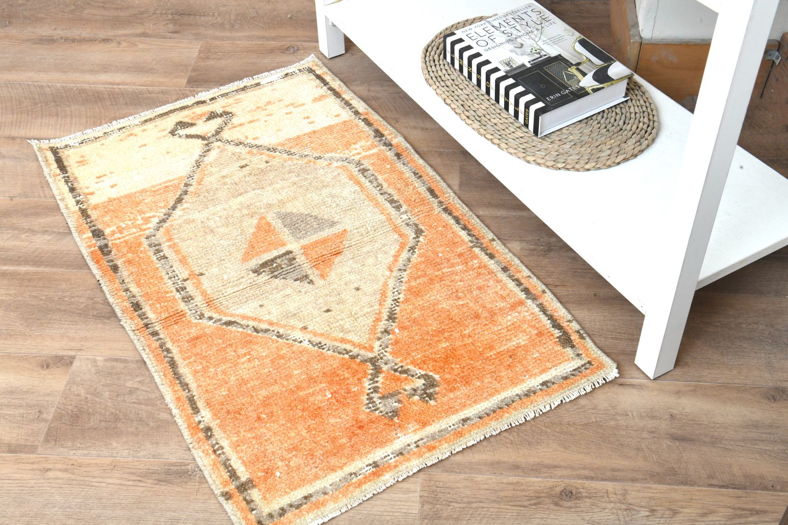 1'9x3 Ft, Boho Chic Decor Turkish Mini Rug, Handmade Oushak Small Carpet, Entryway Decor, Bedside Mat, Wool photo furniture