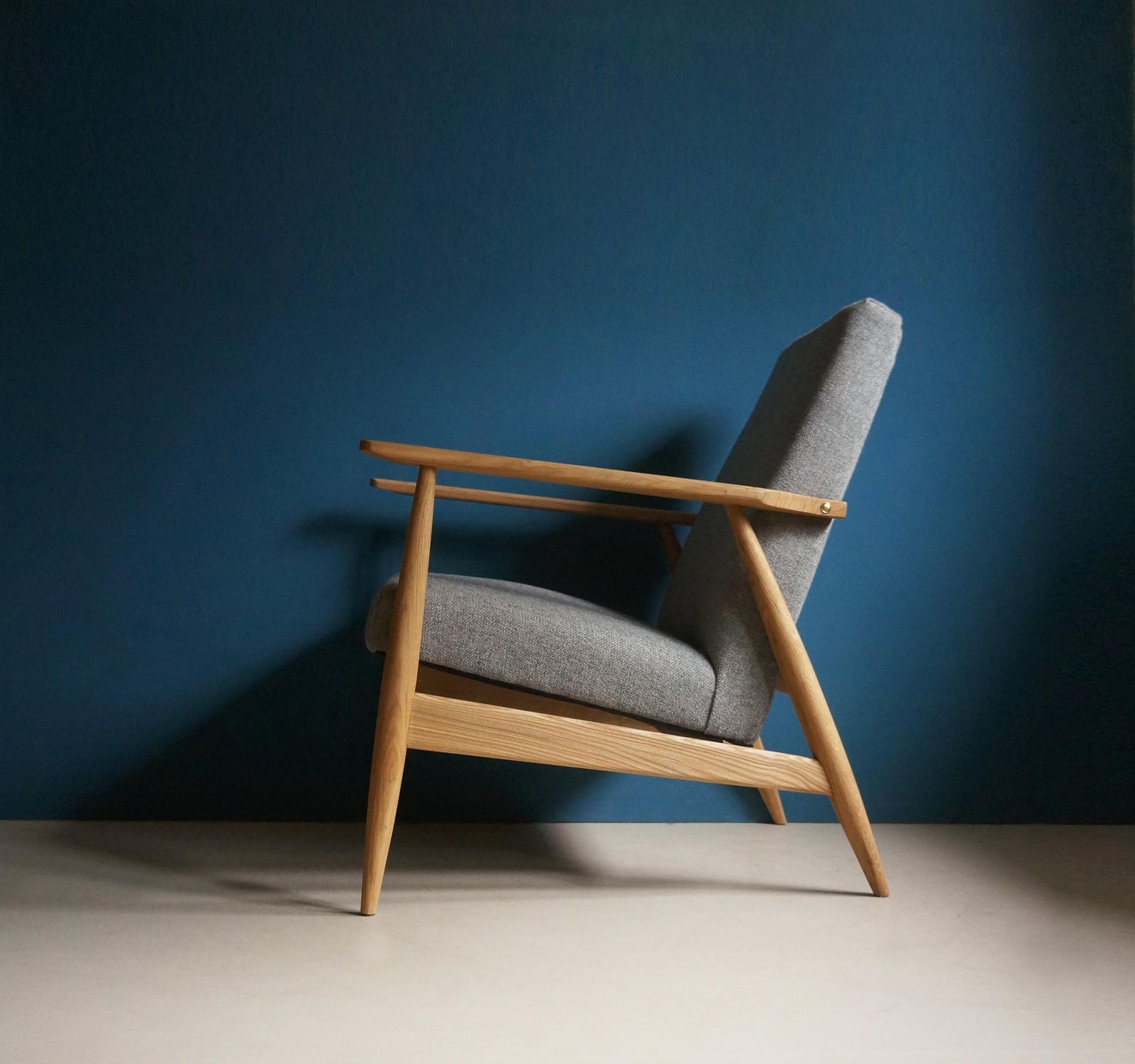 Pair Of Vintage Style Armchairs, Modern, Gray Upholstery, Brass Finishes. photo vintage