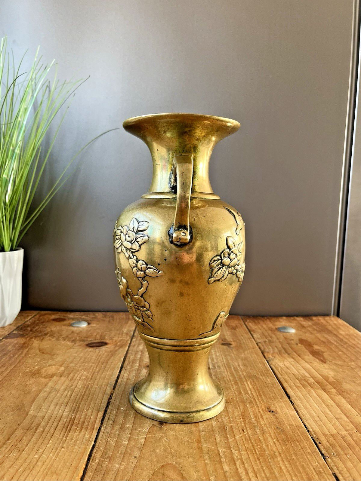 Antique Japanese Meiji Period Bronze / Brass Vase Bird Floral Aesthetic Movement photo Home Decor