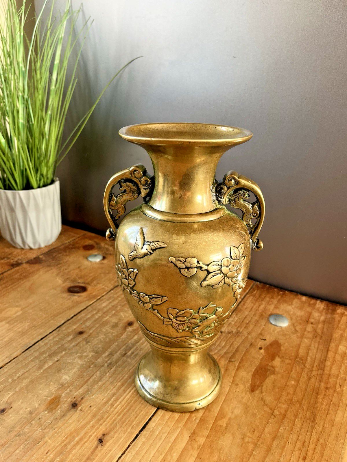 photo buy Antique Japanese Meiji Period Bronze / Brass Vase Bird Floral Aesthetic Movement