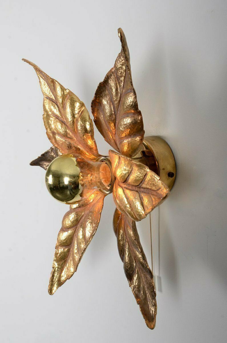 Set Of 2 Willy Daro Brass Flower Sconce From Massive Lighting, 1970s photo Lighting