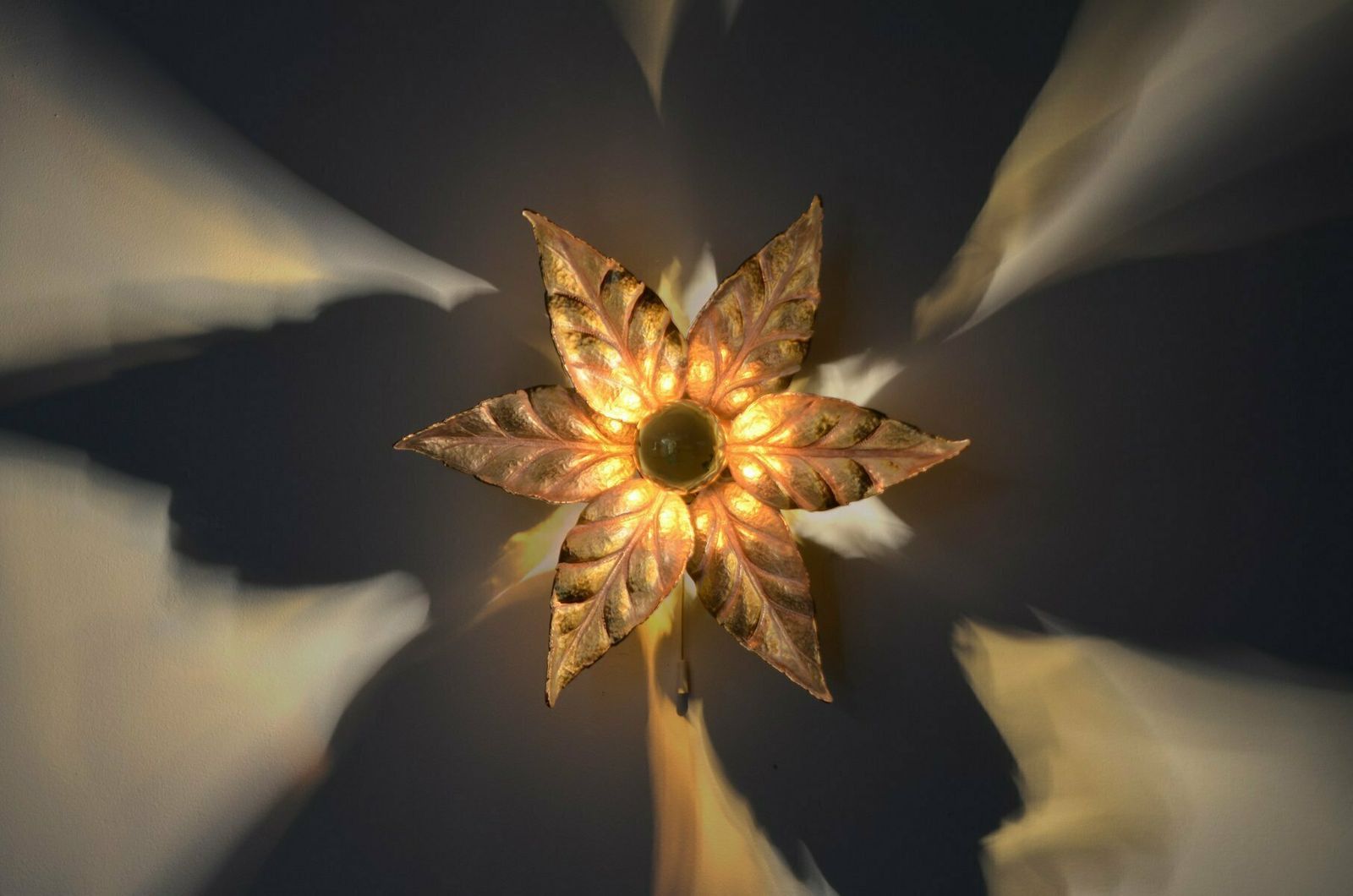 Set Of 2 Willy Daro Brass Flower Sconce From Massive Lighting, 1970s photo buy