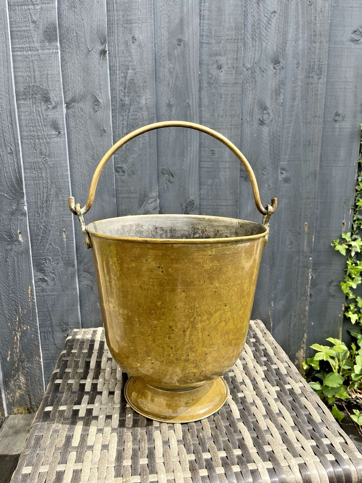 Vintage Indian Brass Hanging Pail Water Grain Ice Balti Bucket Flower Plant Pot photo for sale