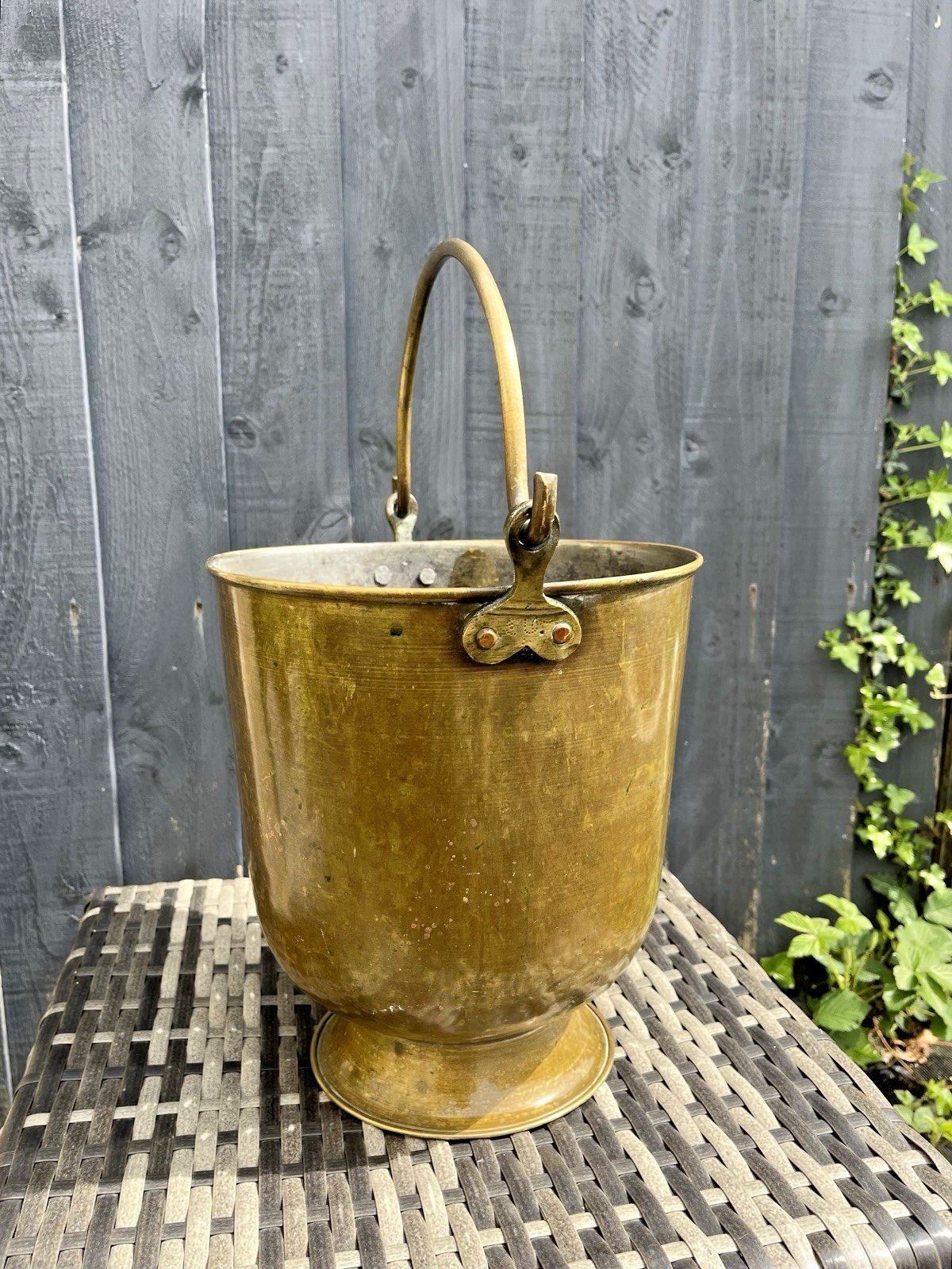 Vintage Indian Brass Hanging Pail Water Grain Ice Balti Bucket Flower Plant Pot photo buy