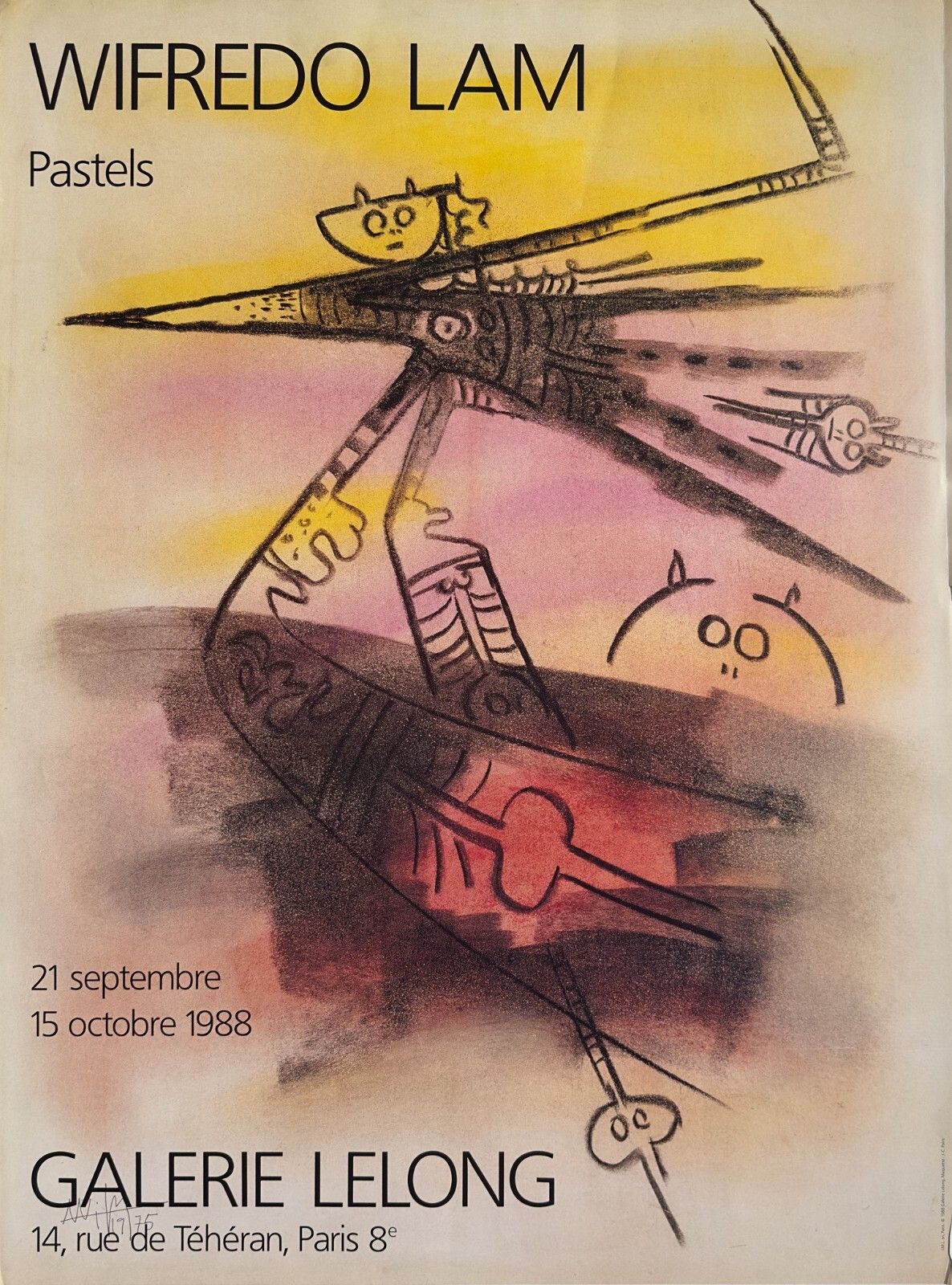 Wilfredo Lam Vintage Poster Poster Exhibition Paris Lelong 1988 67x50 Cm