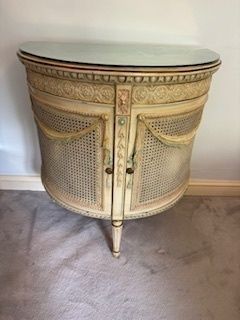 Vintage Louis XVI Revival Demi Lune Cane Cabinet With Glass Top photo 350.0
