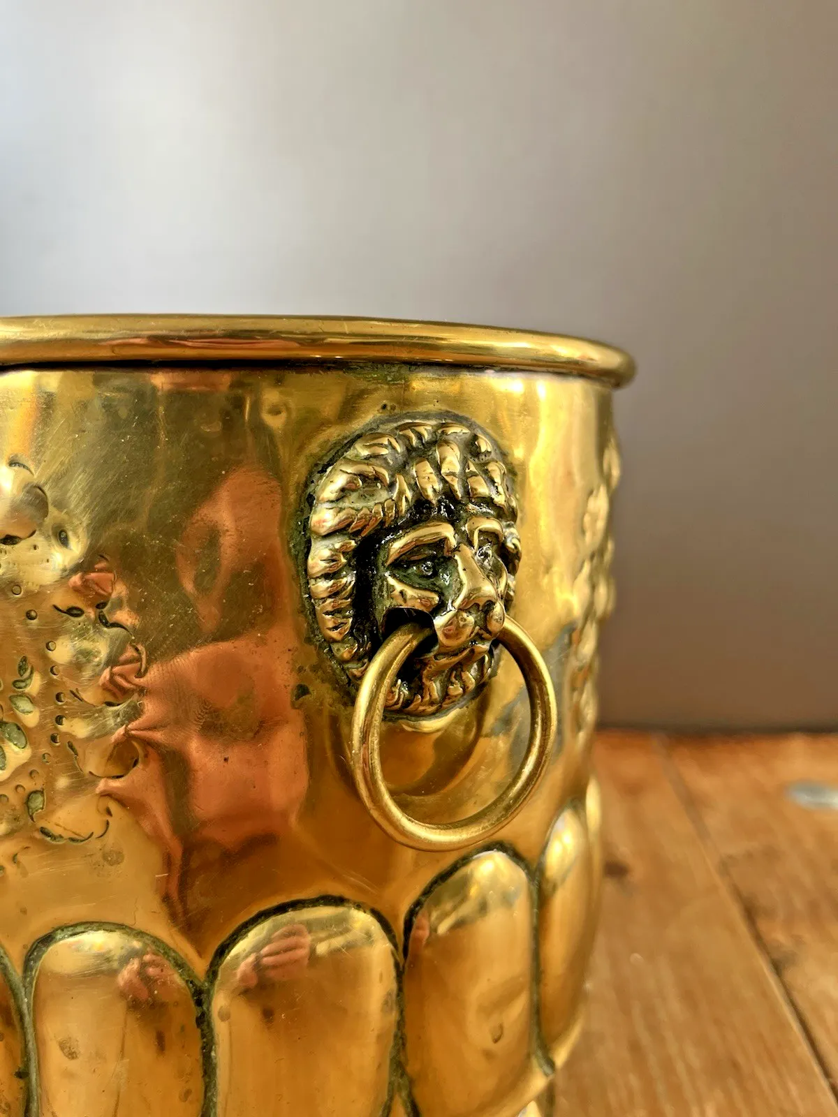 Home Decor Antique Brass Warthog Coat Of Arms Plant Pot Lion Handles Champagne Ice Bucket photo