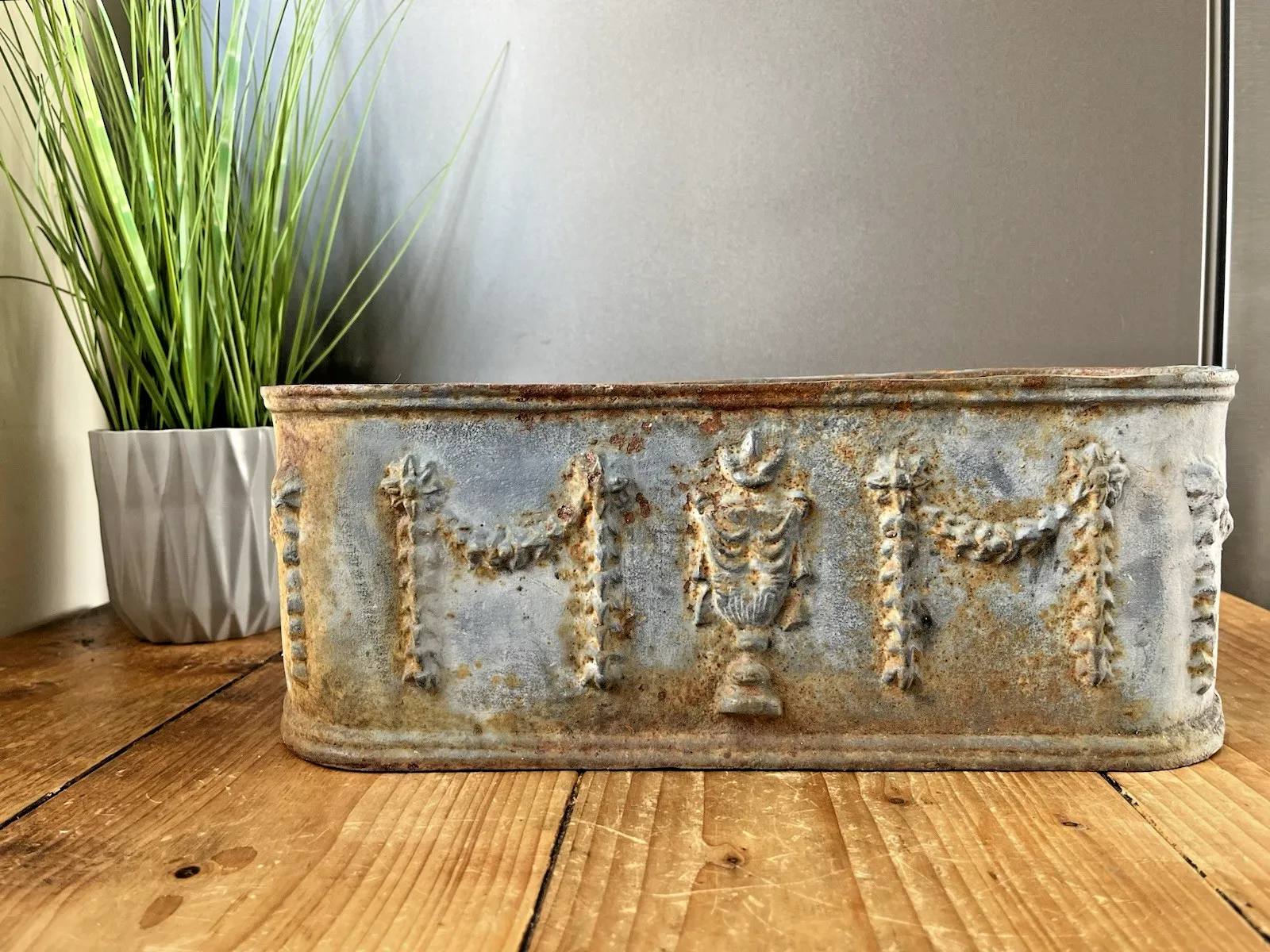 Garden Decor Antique 19th C French Regency Urn Cast Iron Planter Flower Trough Plant Pot photo