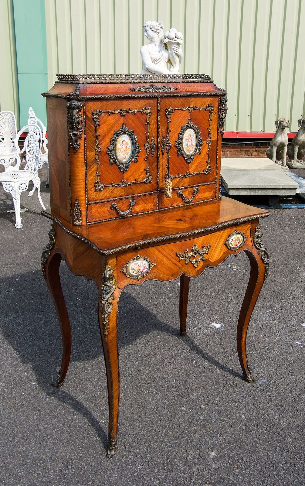 Antique French Kingwood Side Cabinet With Porcelain Plaques photo furniture