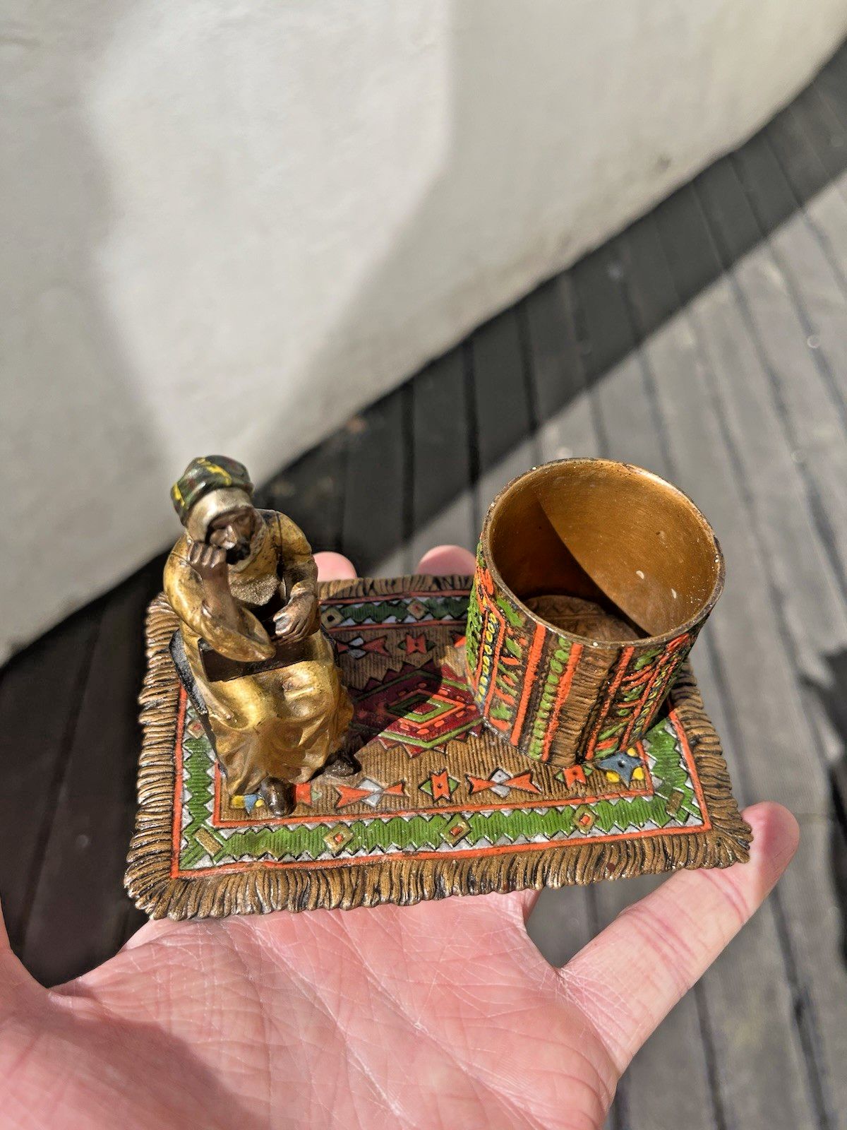 Home Decor Antique Cold Painted Bronze Austria Arab Carpet Match Holder After Franz Bergman photo