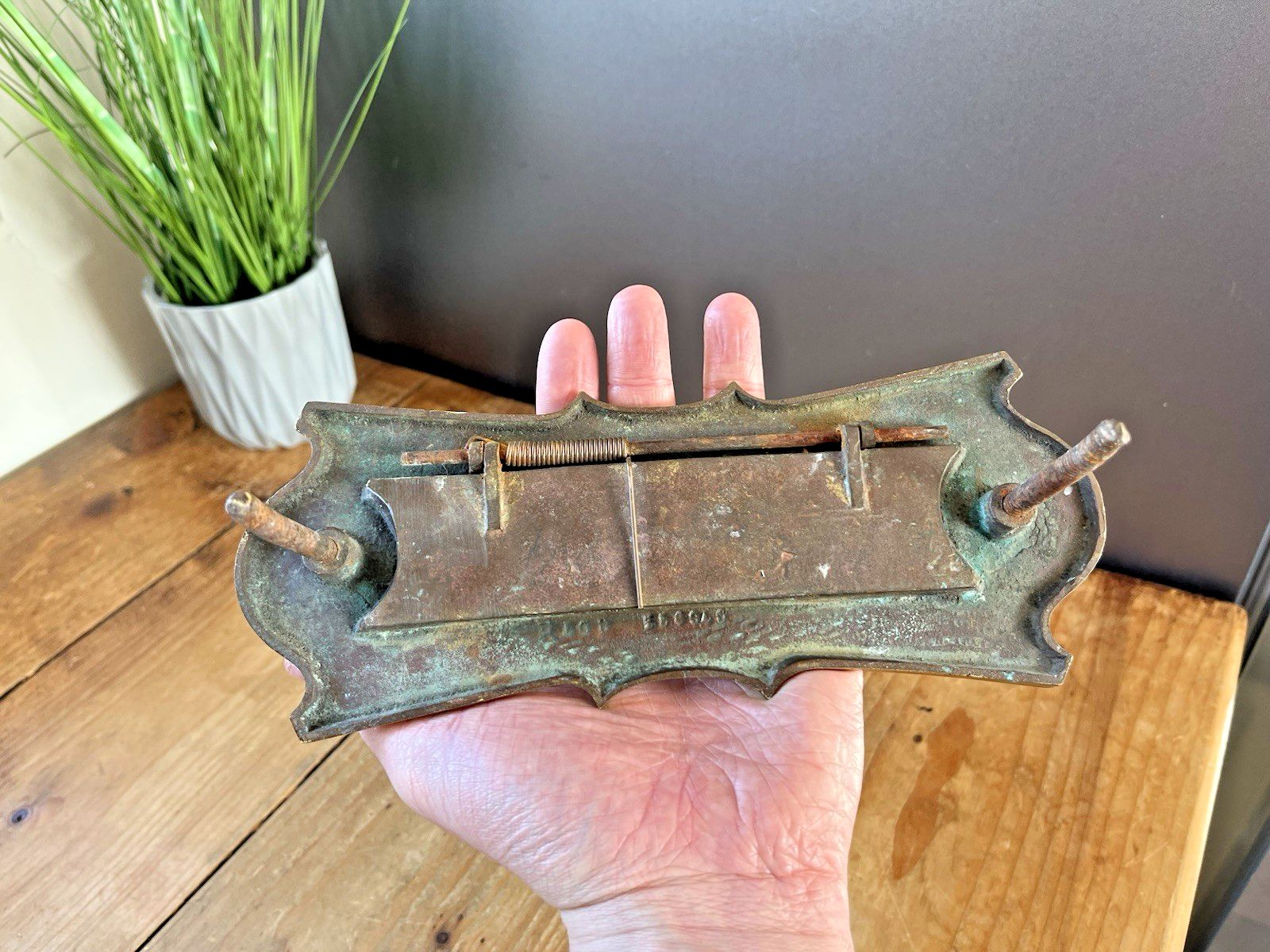 photo for sale Reclaimed Antique 20's Art Deco Brass Door Knocker Mail Letter Box Posting Slot