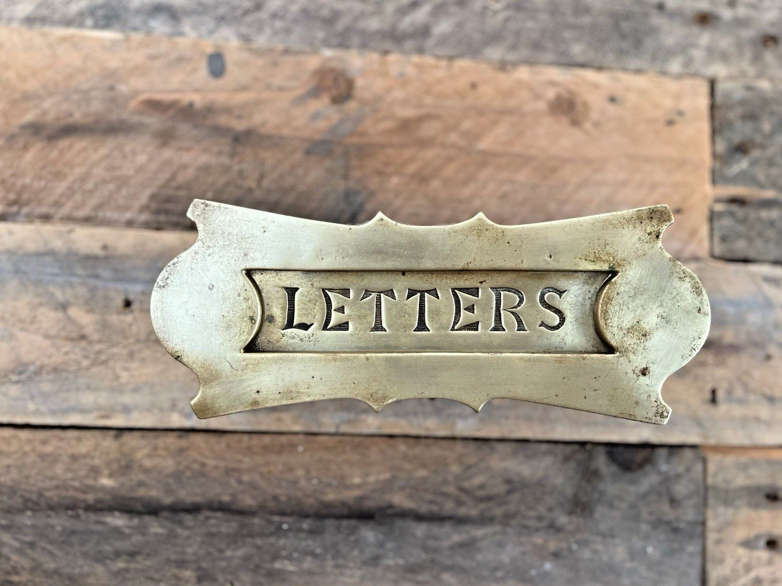 photo buy Reclaimed Antique 20's Art Deco Brass Door Knocker Mail Letter Box Posting Slot