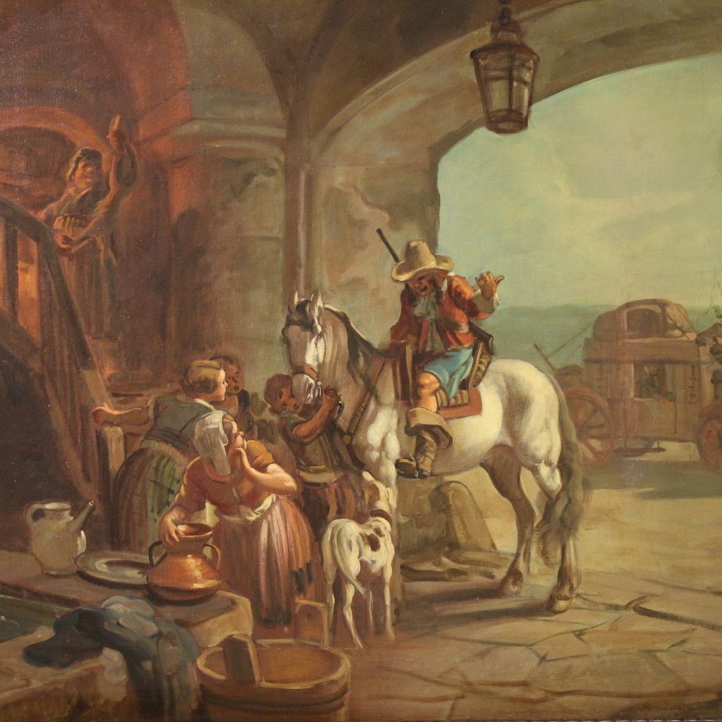Italian Painting Signed Mattia Traverso, Genre Scene photo furniture