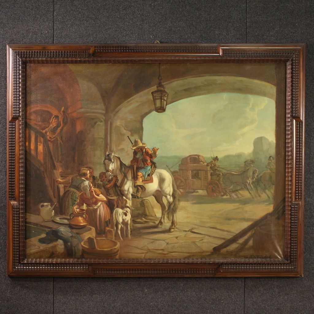 Italian Painting Signed Mattia Traverso, Genre Scene