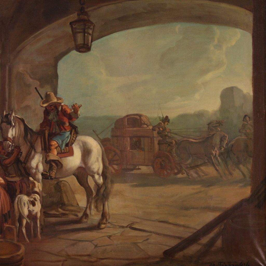 2100.0 Italian Painting Signed Mattia Traverso, Genre Scene photo