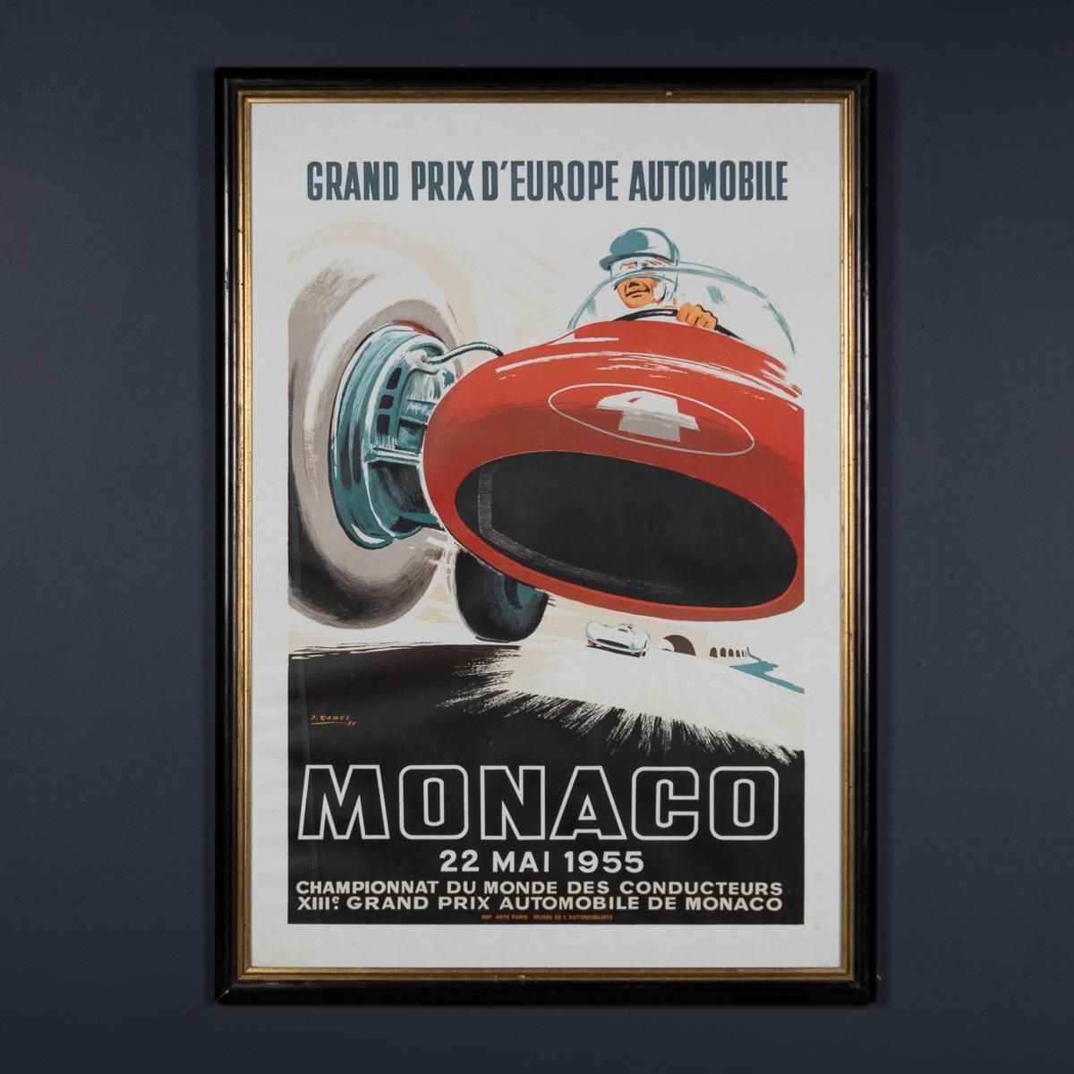 Vintage 20th Century Framed 1955 Monaco Grand Prix Poster By Jean Ramel C.1985 photo furniture