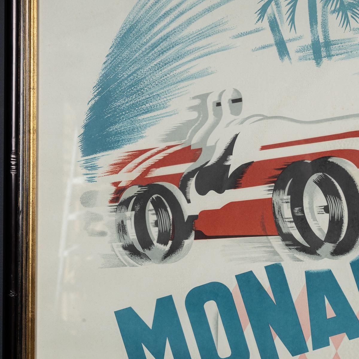 Vintage 20thc Framed 1950 Monaco Grand Prix Poster By Bernard Minne C.1983 photo buy