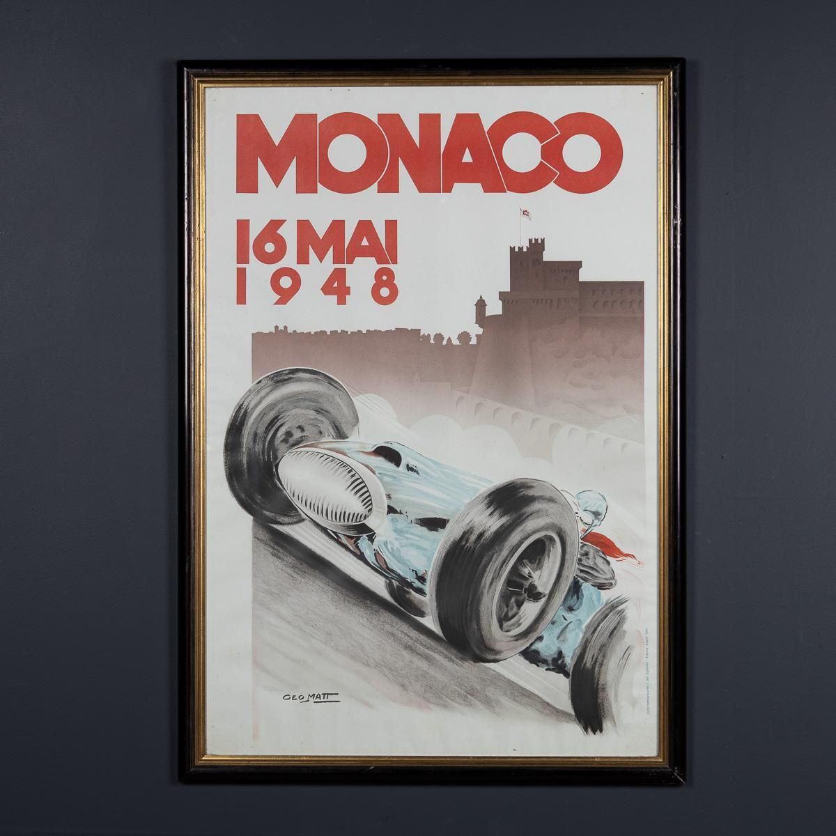 Vintage 20thc Framed 1948 Monaco Grand Prix Poster By Georges Hamel C.1985 photo furniture
