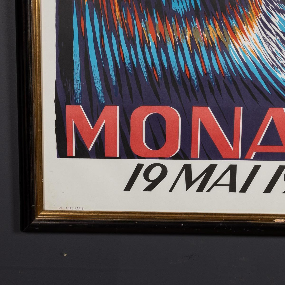 1014.0 Vintage 20thc Framed 1957 Monaco Grand Prix Poster By Bernard Minne C.1985 photo
