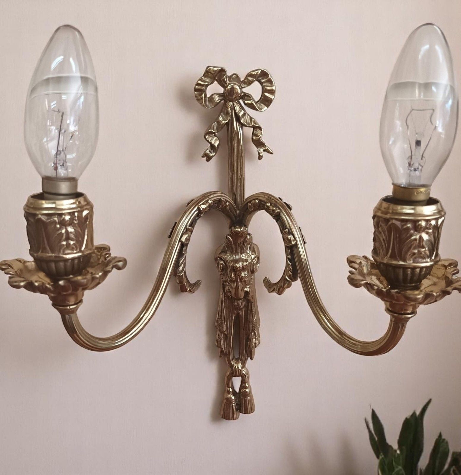 Antique Wall Sconce Light Candle Holder French Style Gold Rams Head Louis XV photo furniture