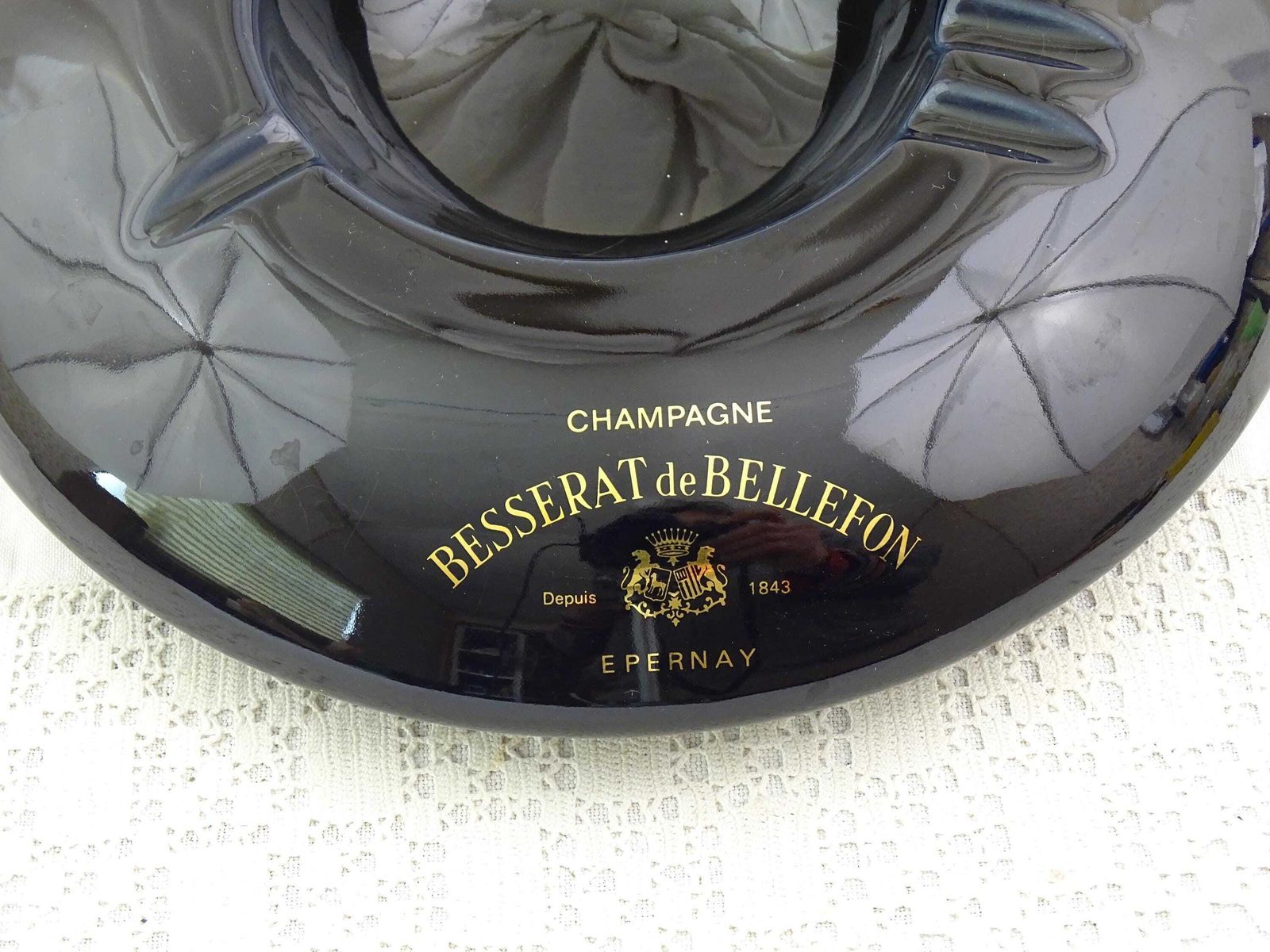 Extra Large Besserat De Bellefon Champagne House Round Black And Gold Promotional Ashtray Excellent Condition, Big Retro Smoking Accessory photo buy