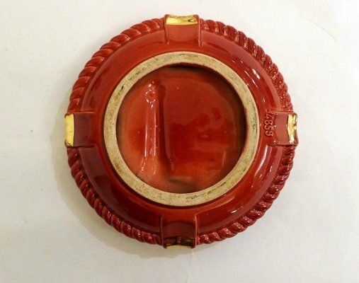 Buoy Ashtray In Red Earthenware And Gilding With Marine Decoration From Verceram, France 1950s 1960s photo vinterior