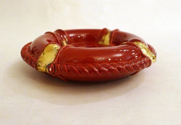 Buoy Ashtray In Red Earthenware And Gilding With Marine Decoration From Verceram, France 1950s 1960s photo buy