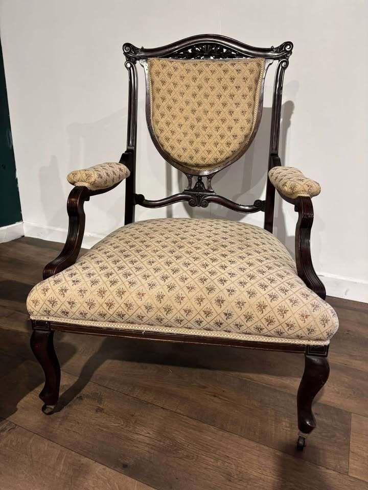 Pair Of Antique Mahogany Framed Drawing Room Chairs photo for sale
