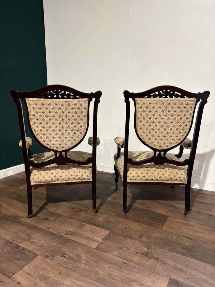 Pair Of Antique Mahogany Framed Drawing Room Chairs photo Furniture