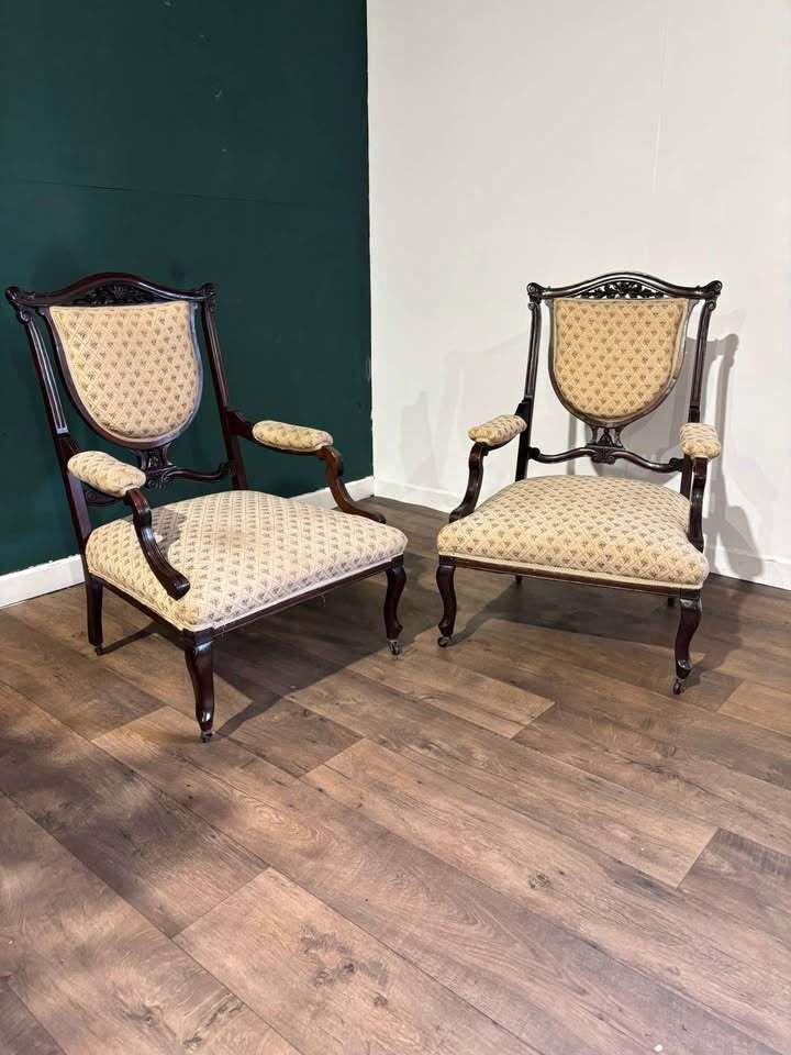 Pair Of Antique Mahogany Framed Drawing Room Chairs