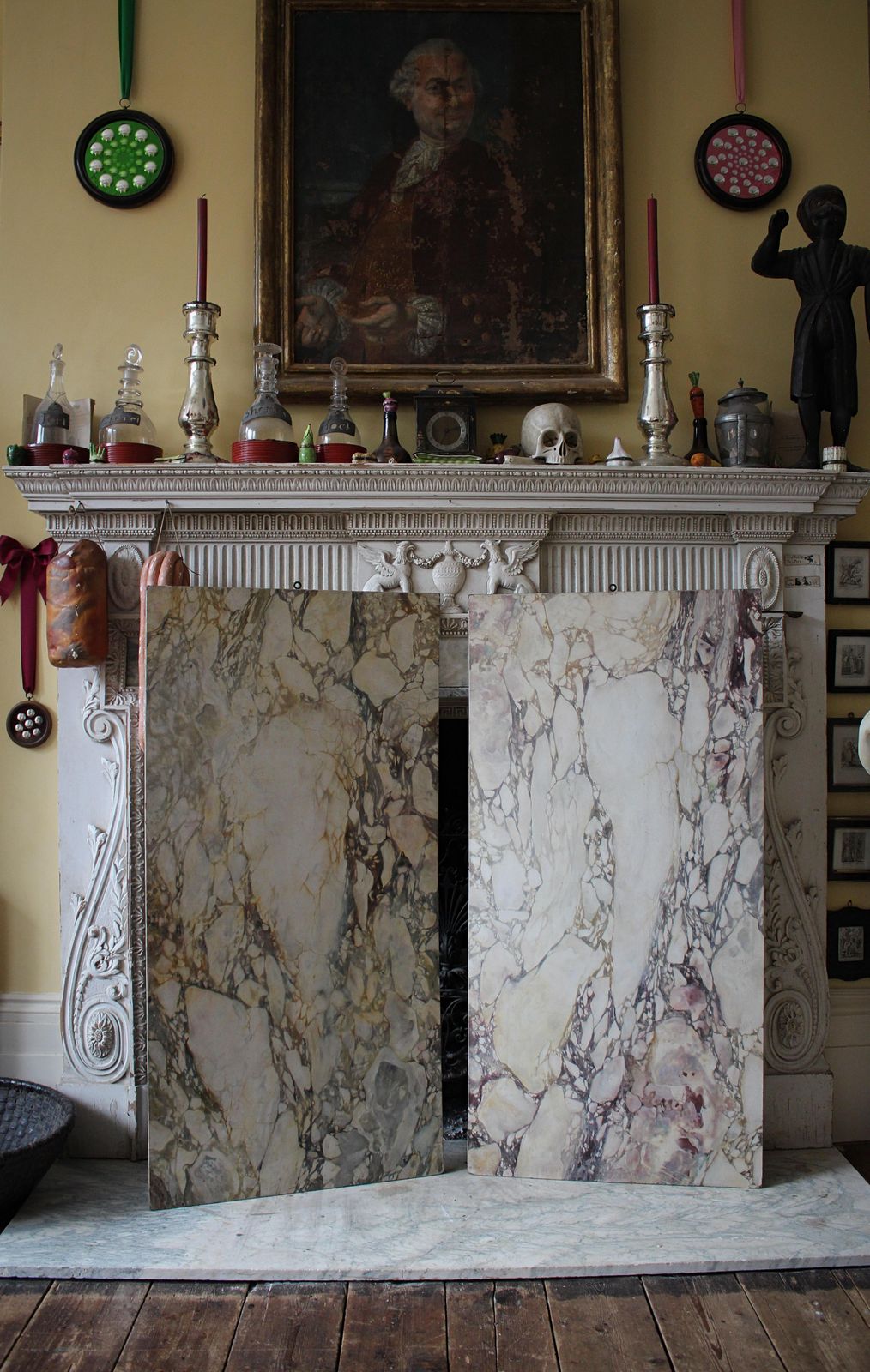 20th Century Pair Of Faux Painted Breccia Marble Panels Grand Tour County House photo for sale