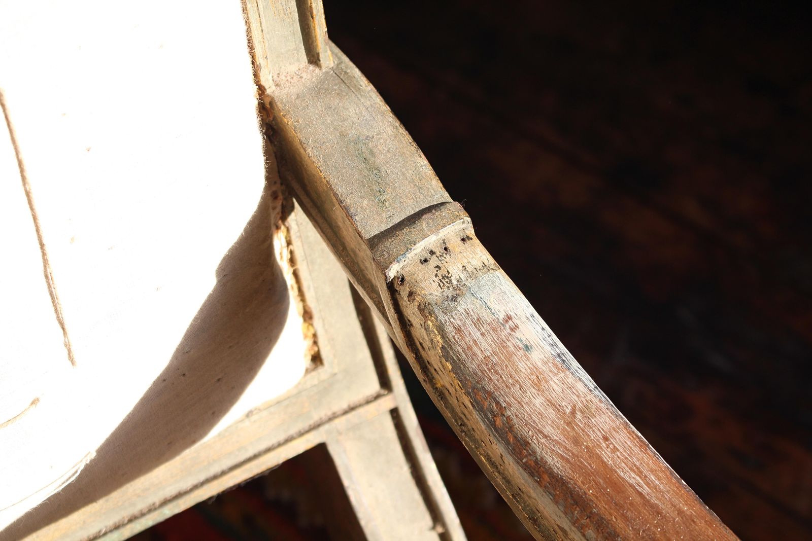 photo for sale 19th Century Continental Carved Armchair Original Mist Green & Gilt Finish