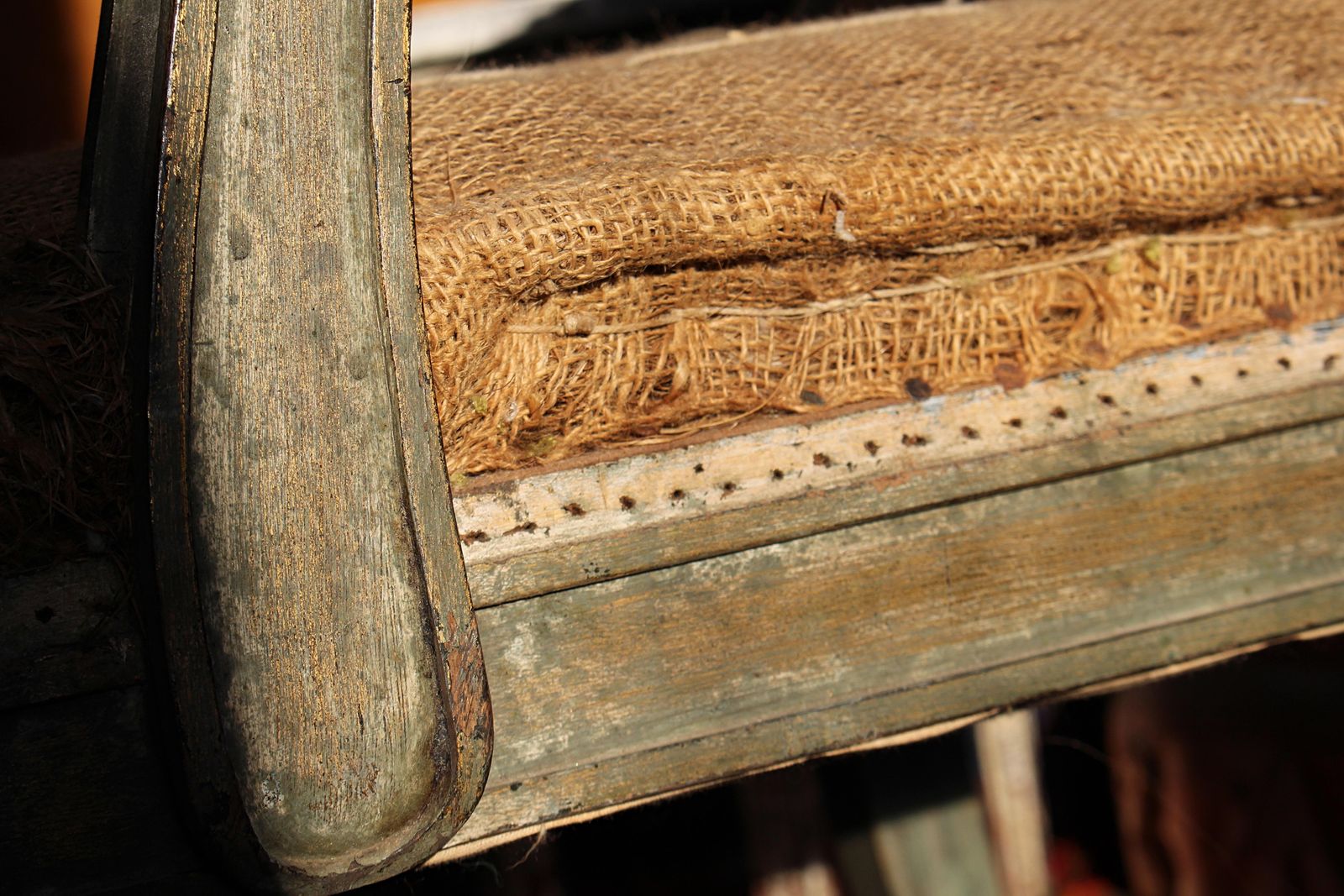 photo buy 19th Century Continental Carved Armchair Original Mist Green & Gilt Finish