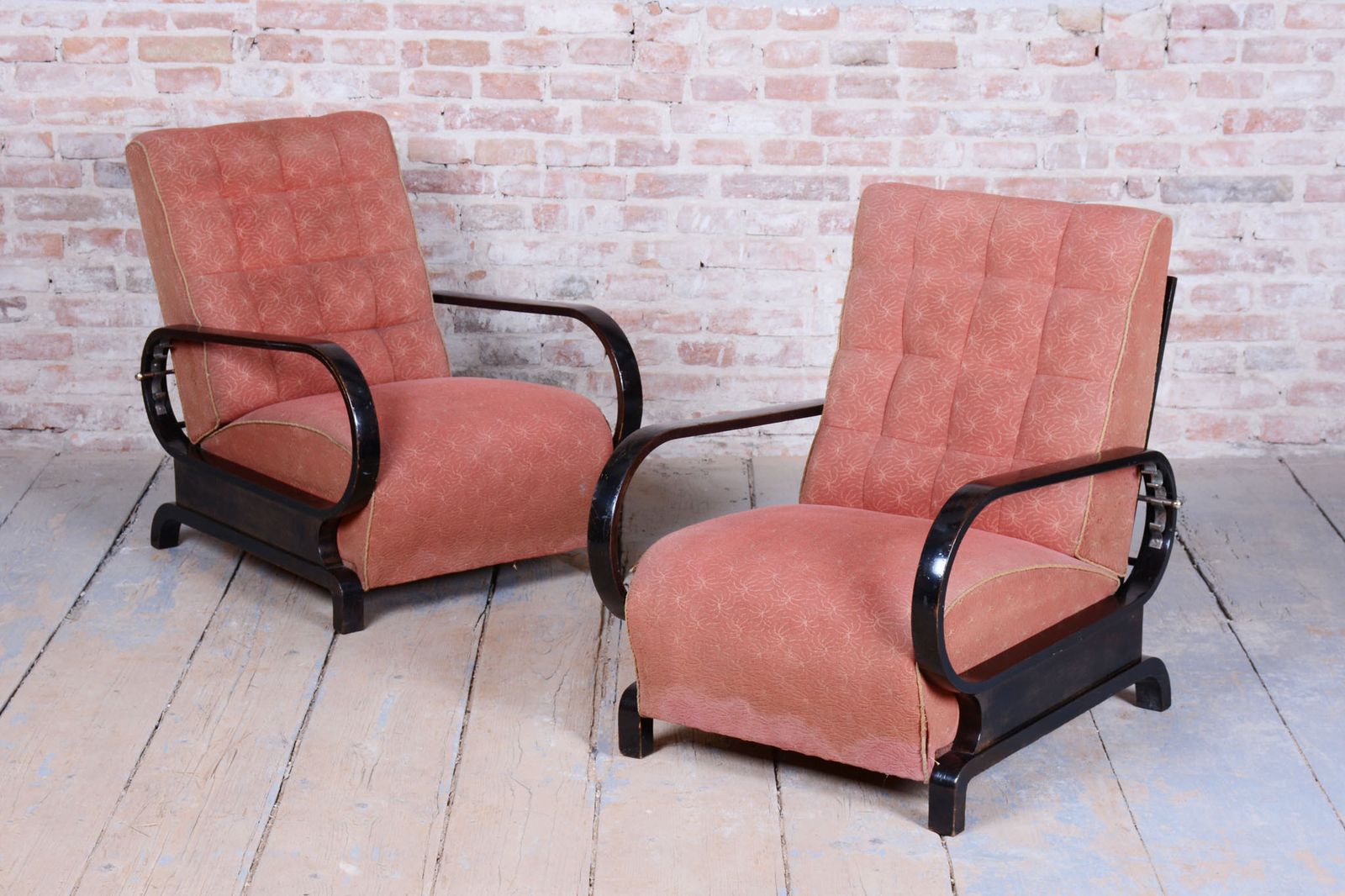Two Restored Art Deco Reclining Armchairs, By Halabala, Up Závody, Czech. 1920s photo 4250.0