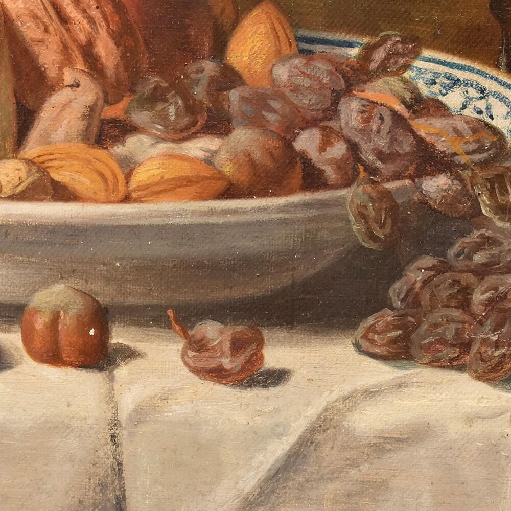 Still Life Oil Painting, Still Life With Fruit And Cheese, Oil On Canvas, Antique Painting, XIX Century. photo 1800.0