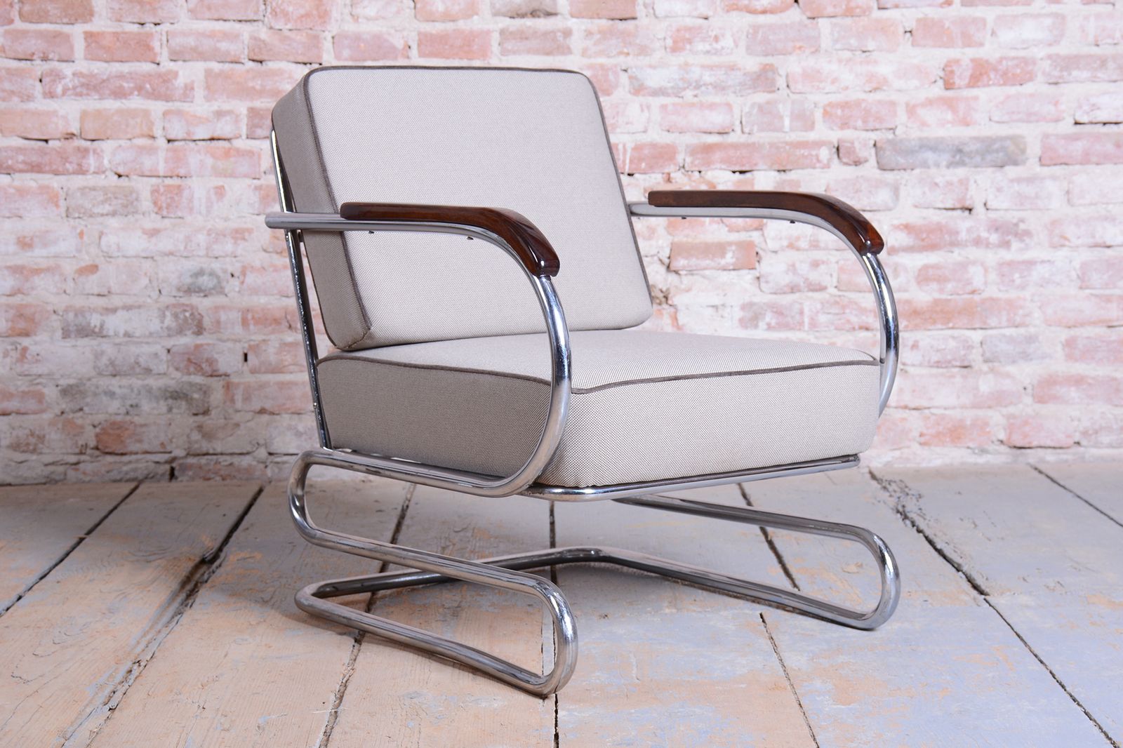 Restored Bauhaus Double Suspension Chair, Halabala, Up Zavody, Oak, Czech, 1930s photo 3600.0