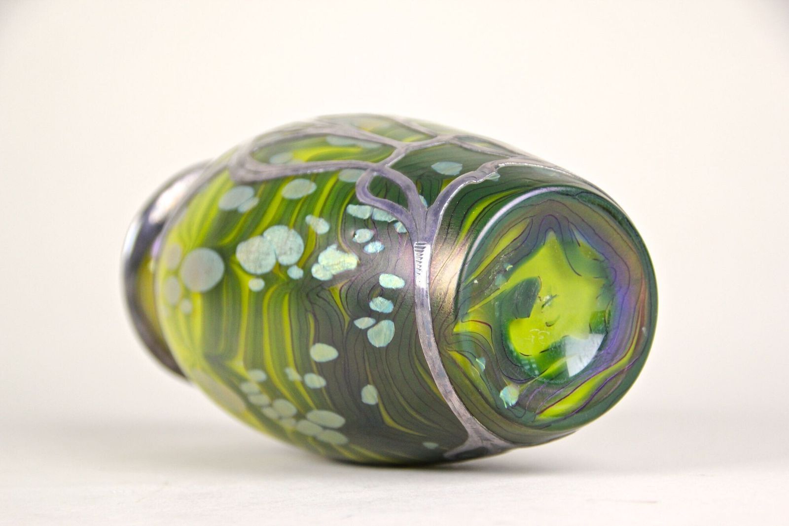 photo for sale Loetz Witwe Glass Vase "Cytisus Yellow" With Silver Overlay, Cz Circa 1902