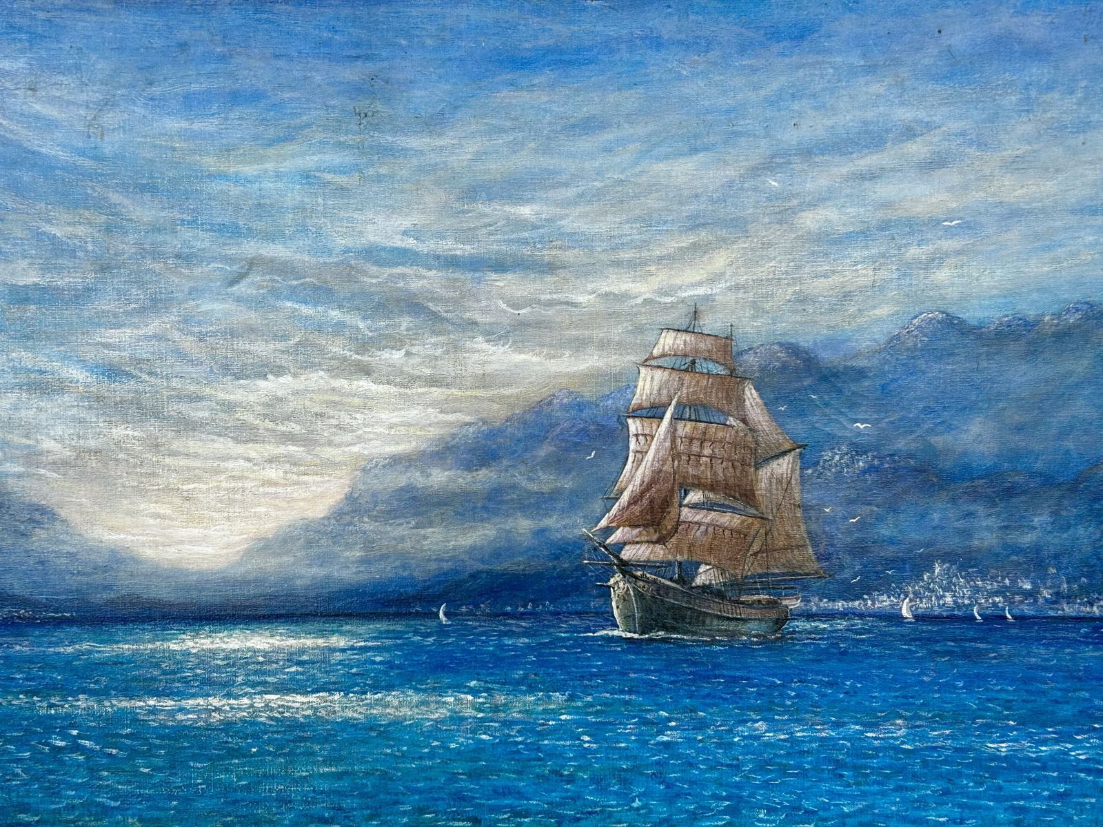 Mid Century's Oil On Canvas   'A Ship Called Romance', Signed By Artist photo for sale